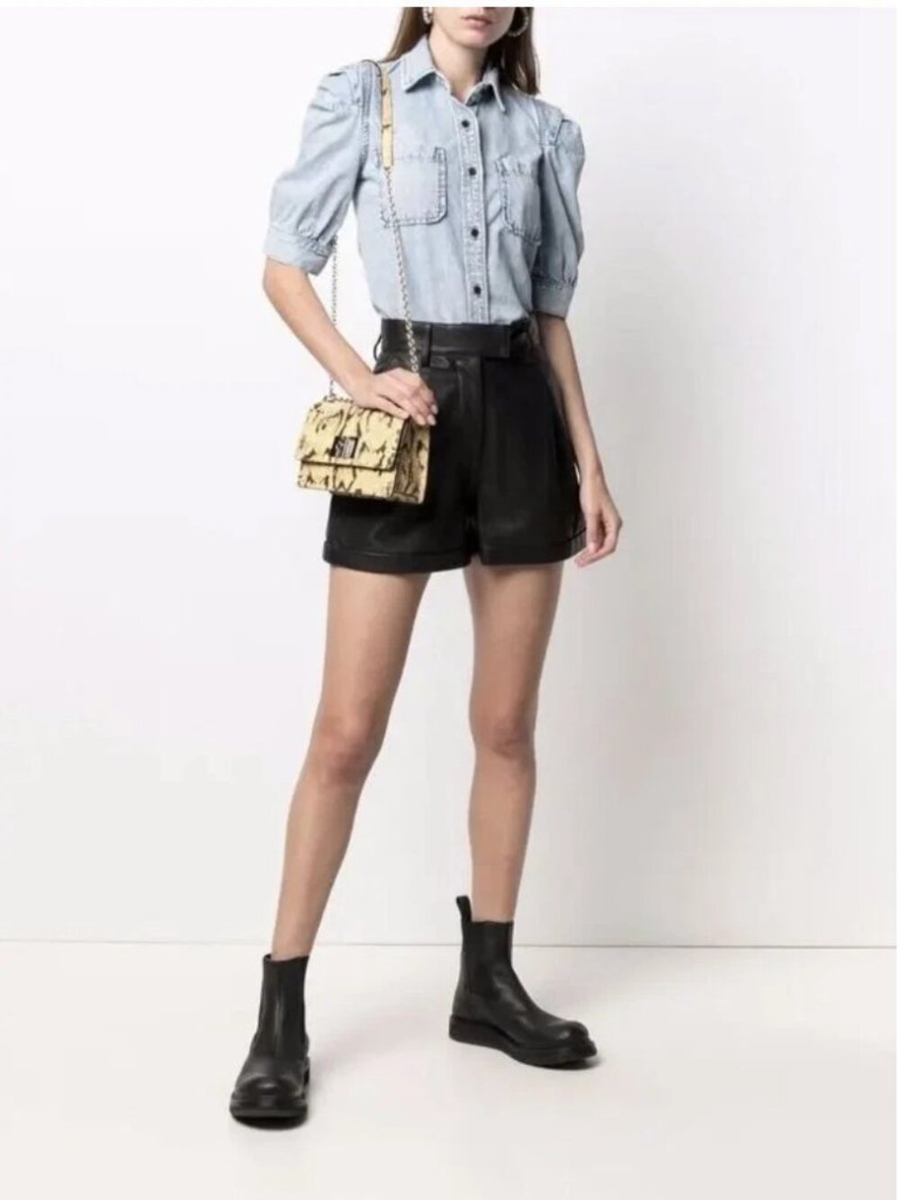 FRAME Blue Denim "Rosette" Puff Sleeve Button-up Shirt Sz L